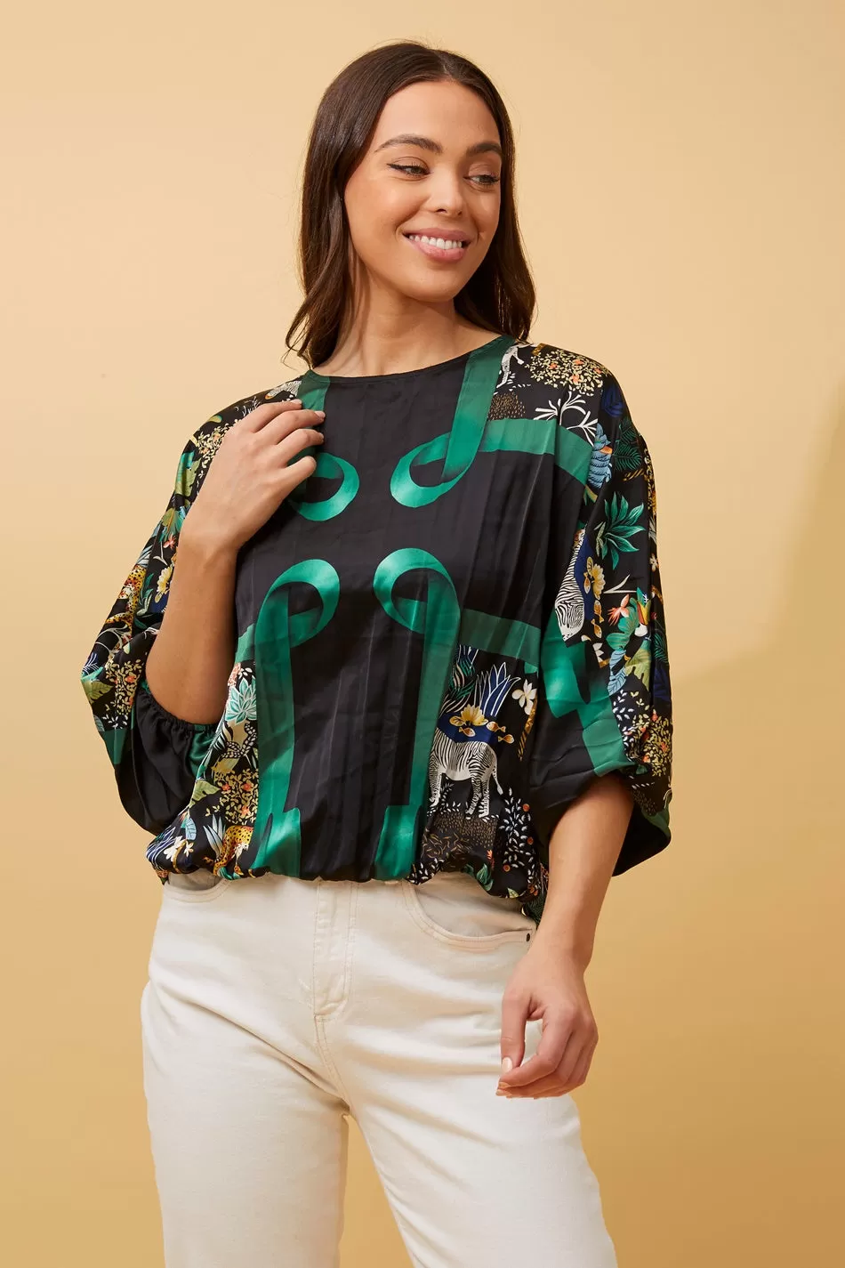 ALBERTA SATIN SCARF PRINT TOP