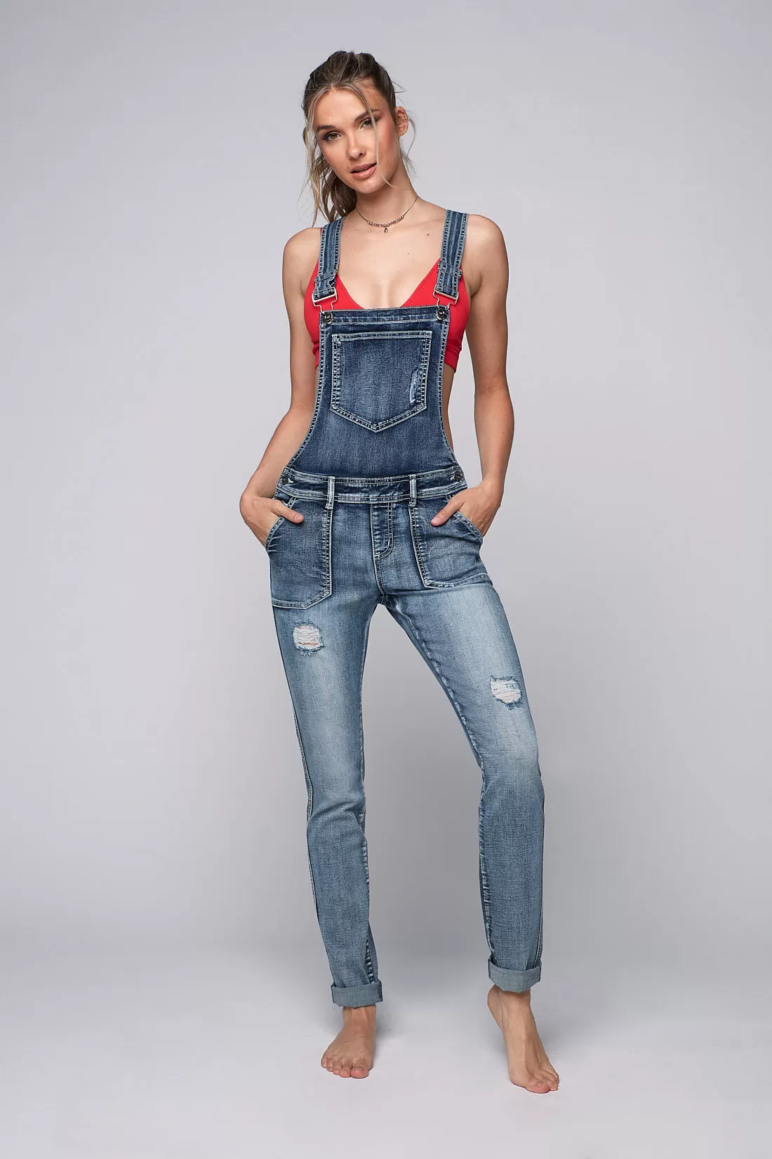 ALICE - Denim Skinny Overall - Snow Wash