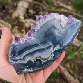 Amethyst Cluster Slice with Agate Banding, Includes Calcite ~ Dazzling Energies for Opening your Third Eye