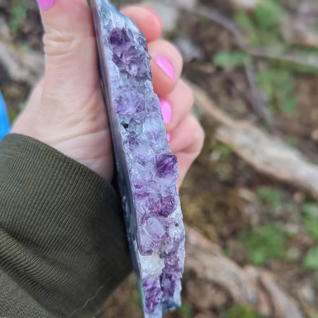 Amethyst Cluster Slice with Agate Banding, Includes Calcite ~ Dazzling Energies for Opening your Third Eye