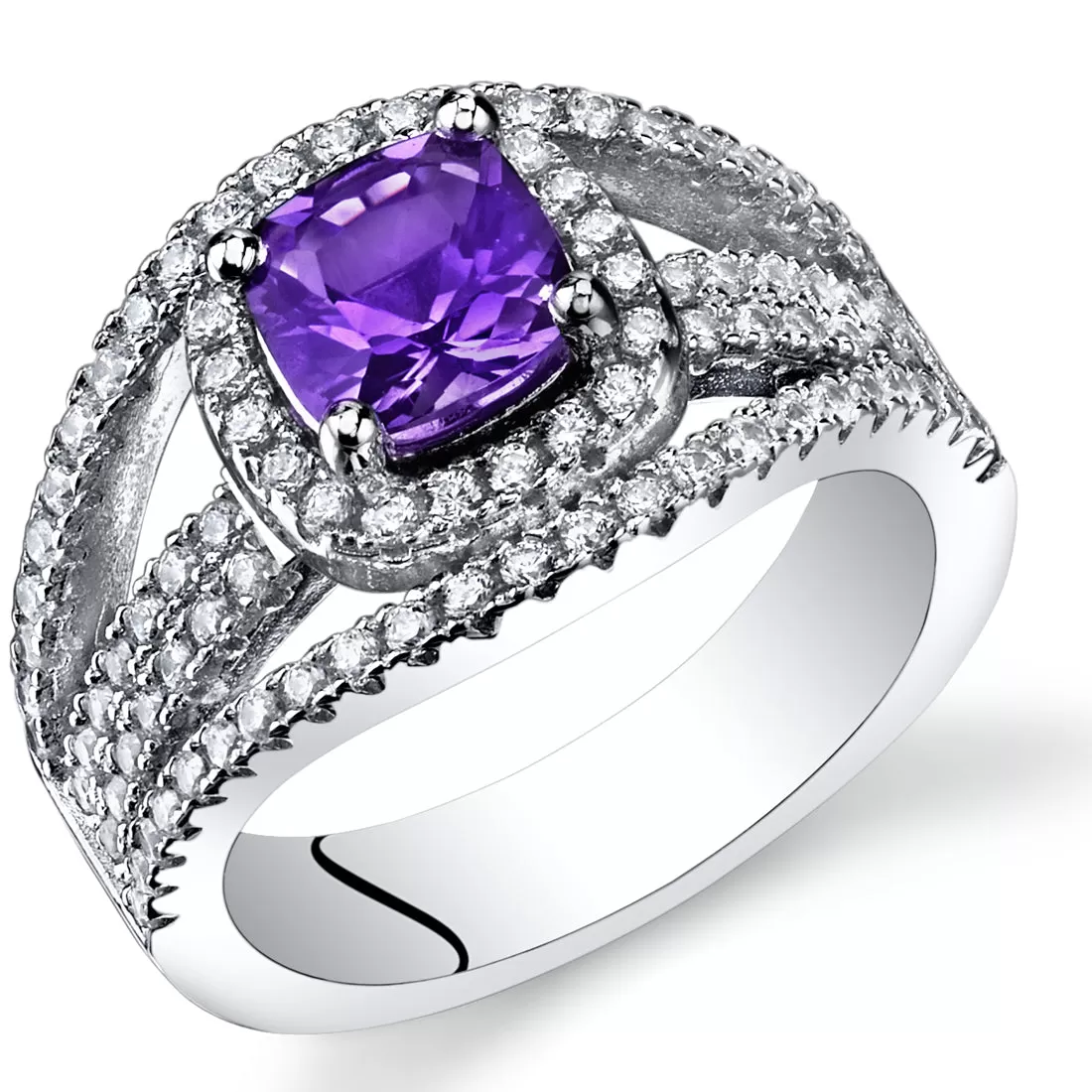 Amethyst Cushion Cut Sterling Silver Ring Size 6