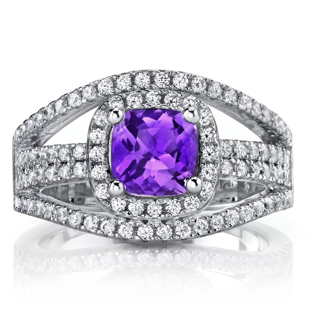 Amethyst Cushion Cut Sterling Silver Ring Size 6