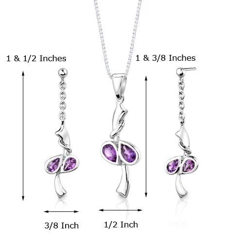 Amethyst Pendant Earrings Set Sterling Silver 1.50 Carats