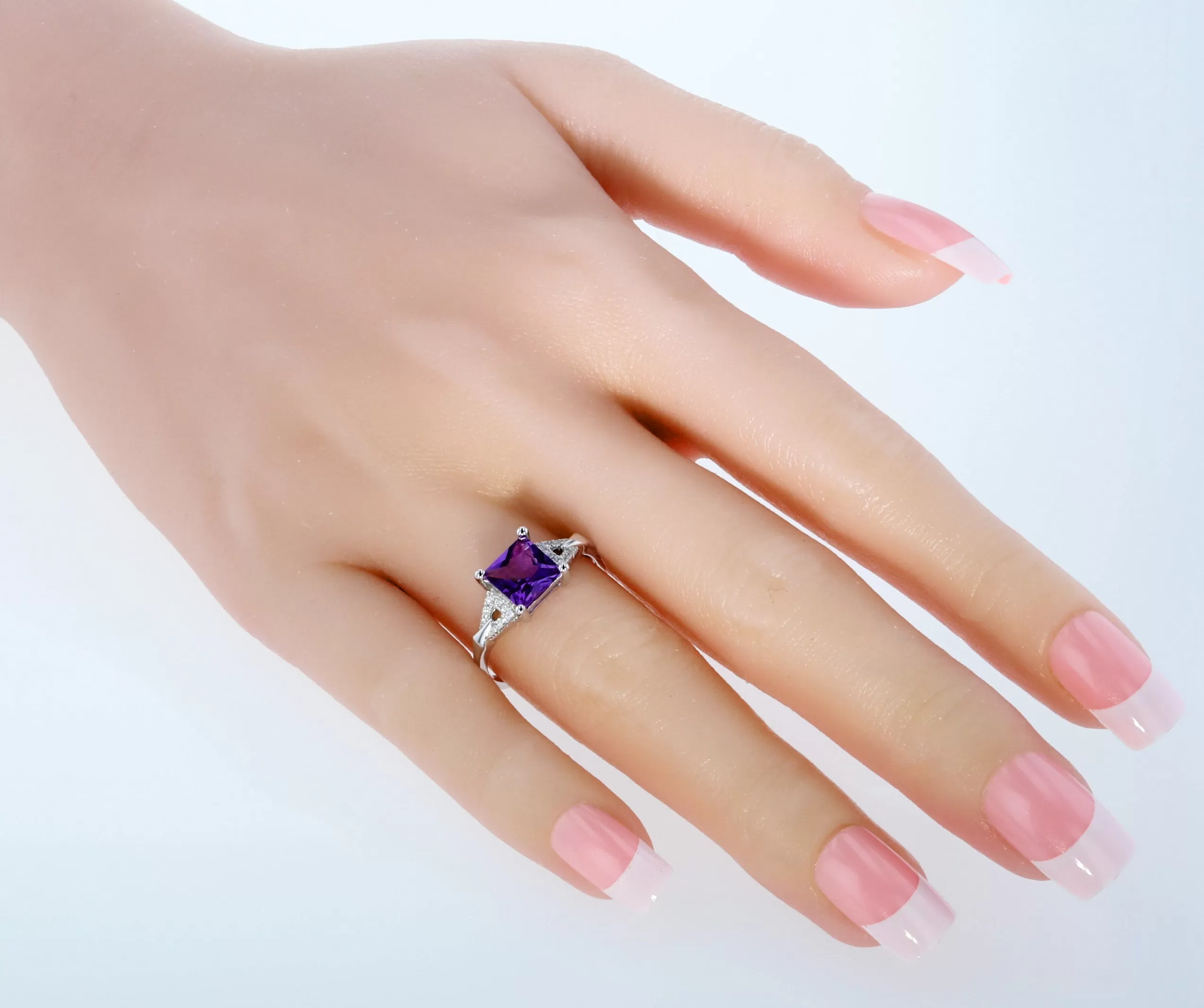 Amethyst Princess Cut Sterling Silver Ring Size 9