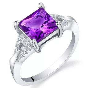 Amethyst Princess Cut Sterling Silver Ring Size 9