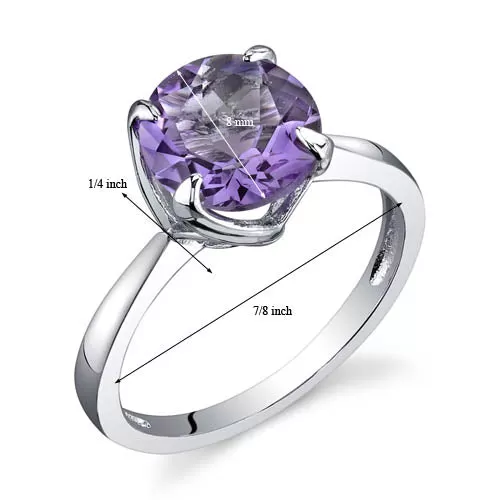 Amethyst Round Cut Sterling Silver Ring Size 8