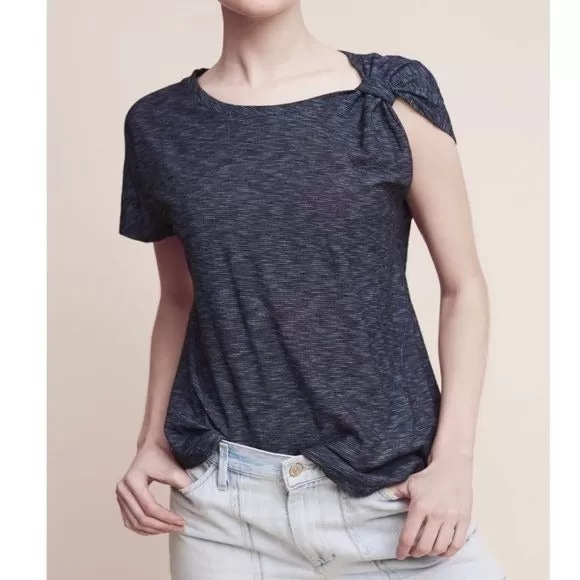 Anthropologie Blue Twist Shoulder Top