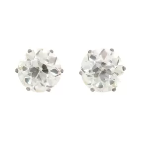 Art Deco Platinum Old European Cut Diamond Studs 5.63ctw