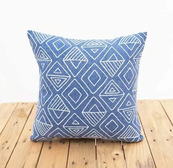 Aztec pattern pillow cover, blue colour, embroidery, geometrical, cotton pillow cover,16"X16"