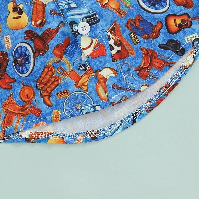 Baby/Toddler Boys Western Button Down Shirt - Guitar Cowboy