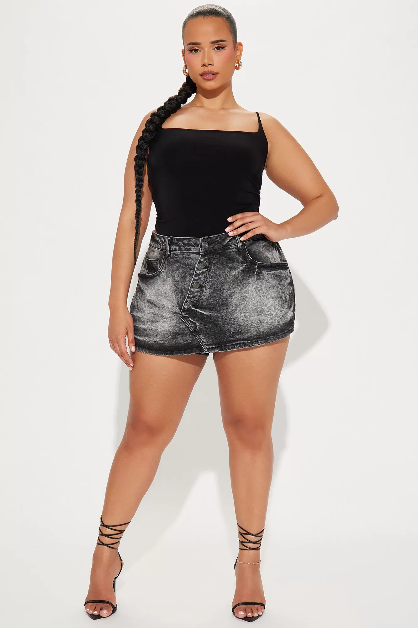 Be That Girl Mineral Wash Denim Skort - Black Wash