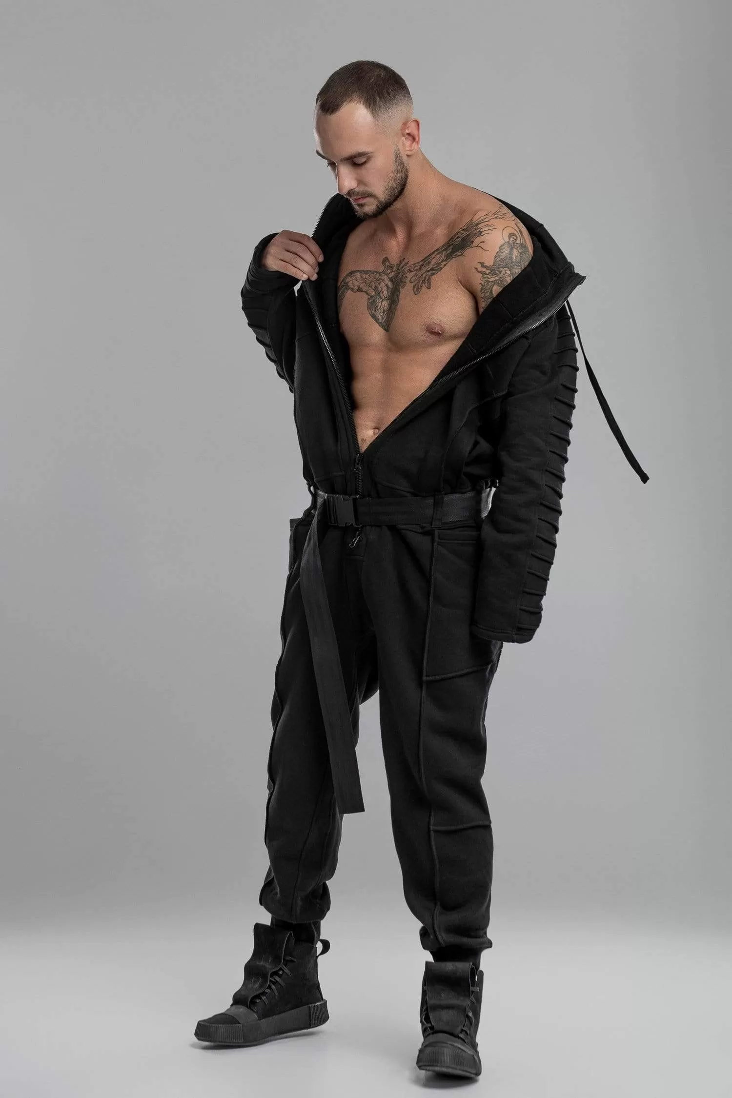 Black Techwear Cotton Jumpsuit