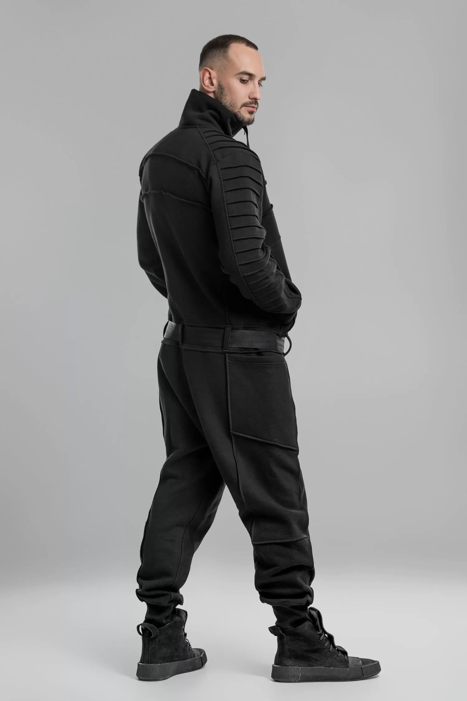 Black Techwear Cotton Jumpsuit