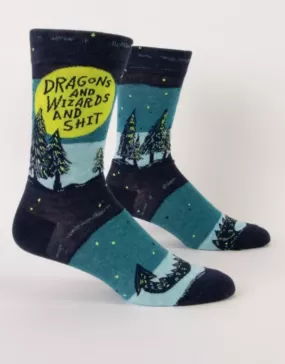 Blue Q - Dragons and Wizards M-Crew Socks