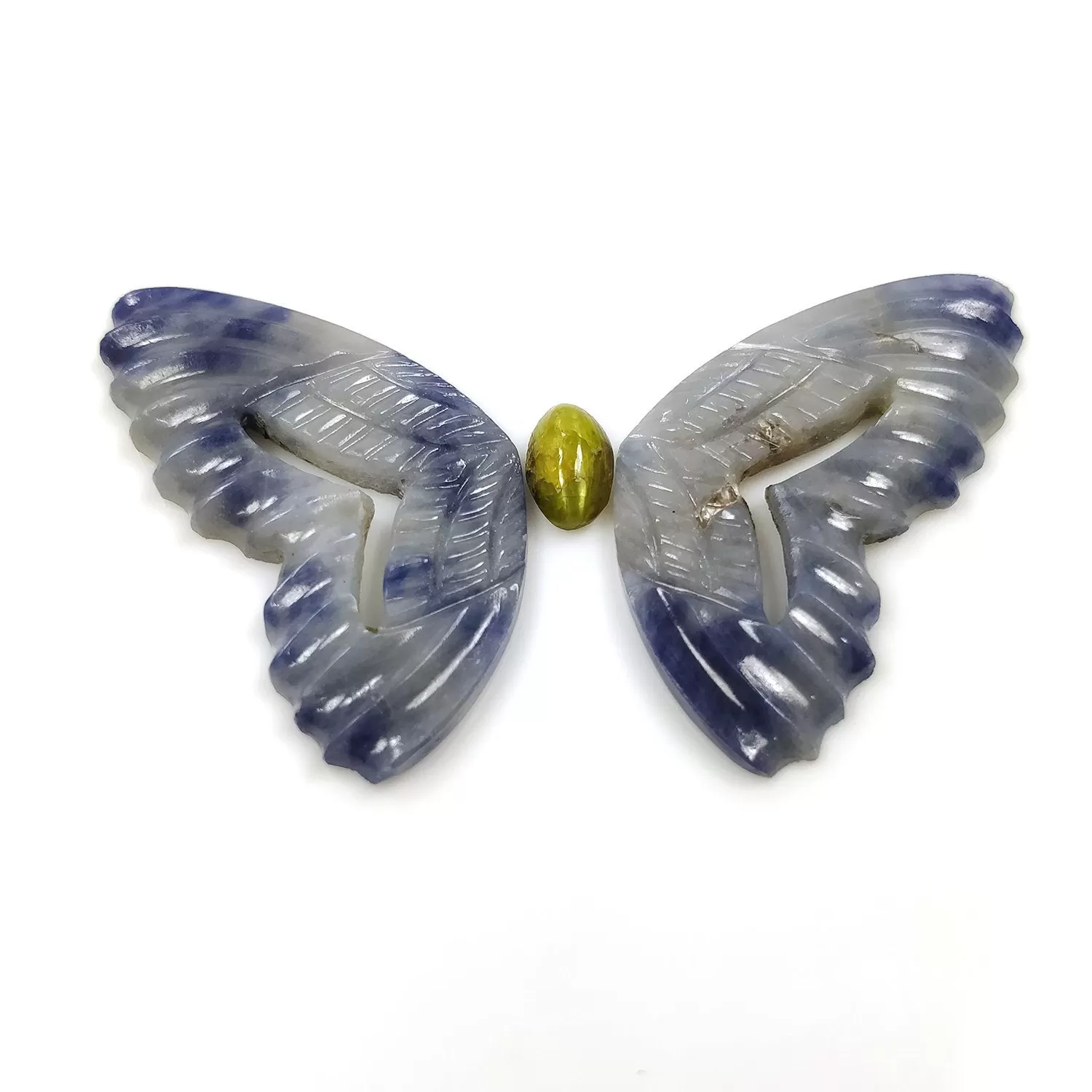 BLUE SAPPHIRE Cat's Eye Gemstone Carving : 51.95cts Natural Untreated Sapphire Gemstone Hand Carved BUTTERFLY 39*18mm 3pcs Set For Jewelry