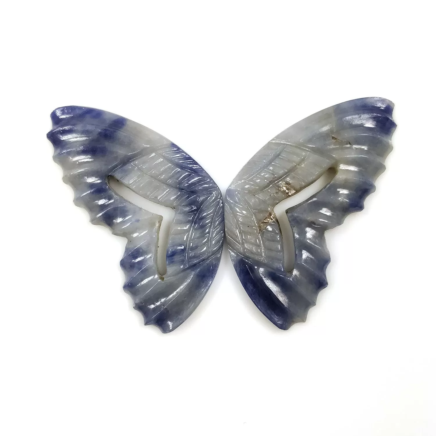 BLUE SAPPHIRE Cat's Eye Gemstone Carving : 51.95cts Natural Untreated Sapphire Gemstone Hand Carved BUTTERFLY 39*18mm 3pcs Set For Jewelry