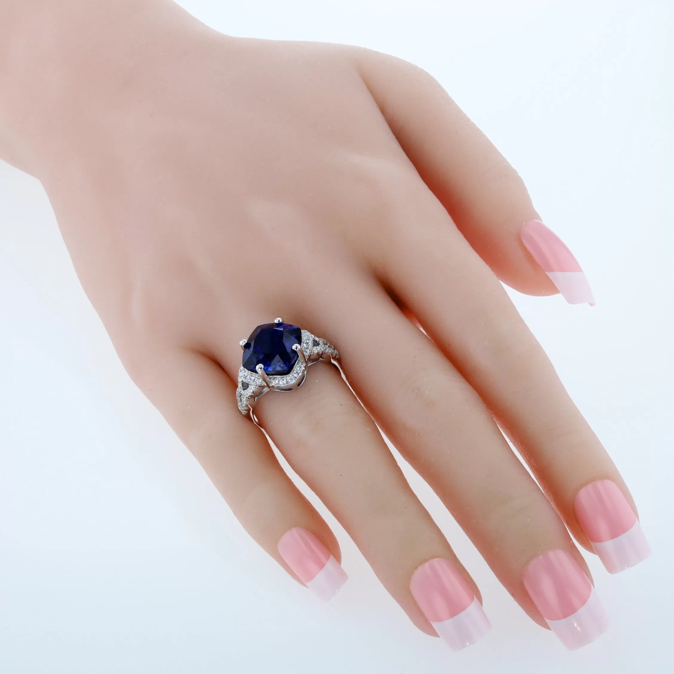 Blue Sapphire Cushion Cut Sterling Silver Ring Size 5