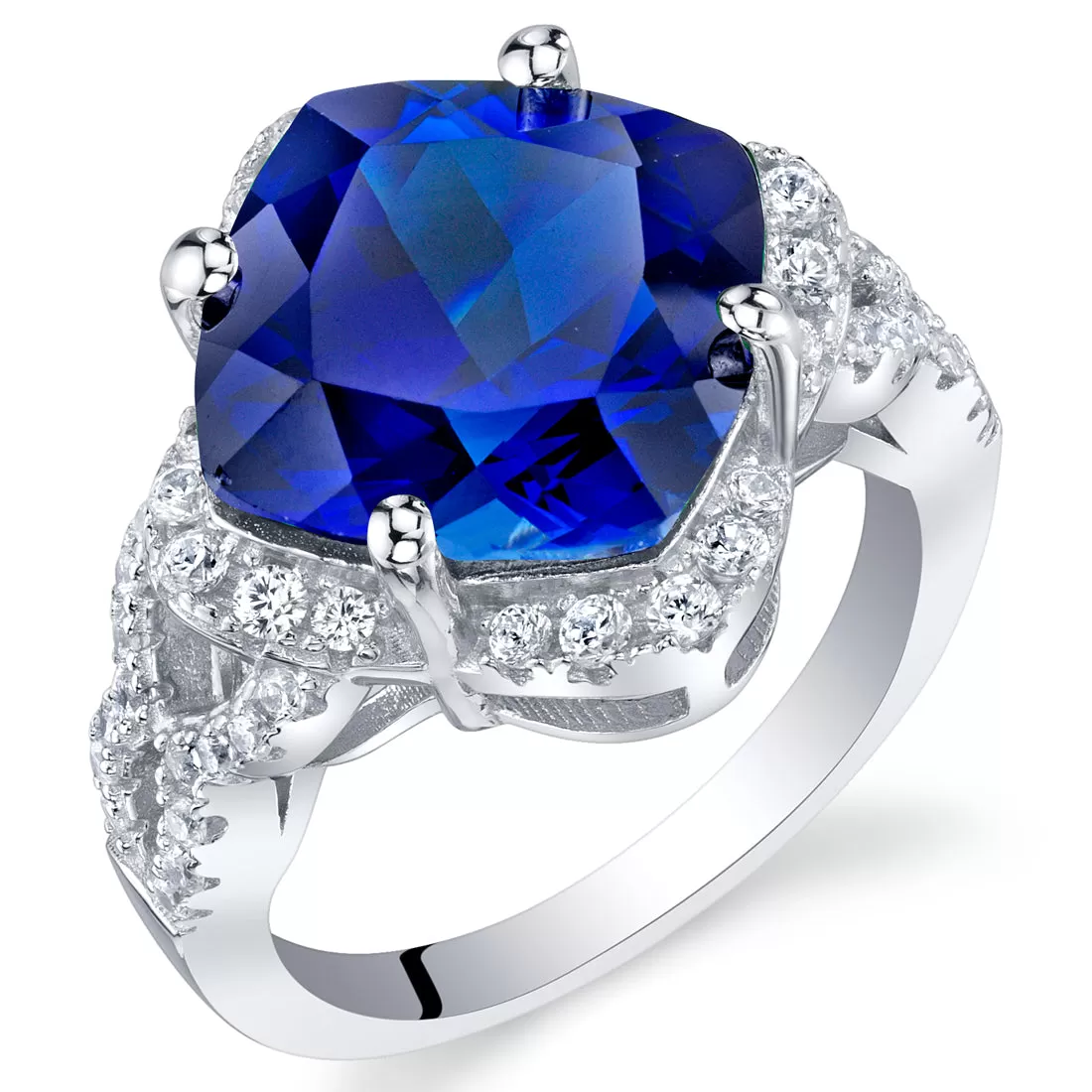 Blue Sapphire Cushion Cut Sterling Silver Ring Size 5