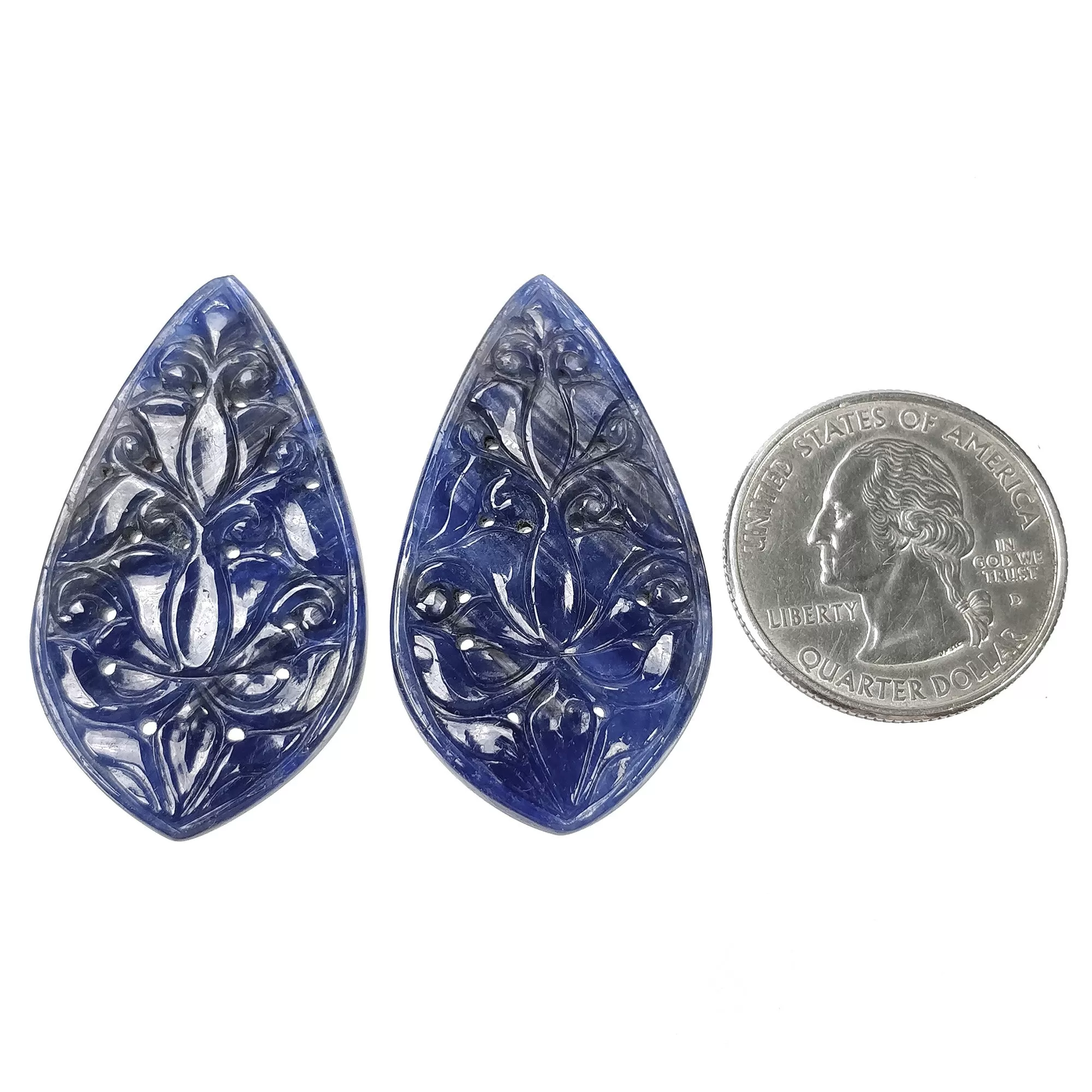 BLUE SAPPHIRE Gemstone Carving : 69.40cts Natural Untreated Unheated Sapphire Hand Carved Uneven Shape 41*23mm Pair (With Video)