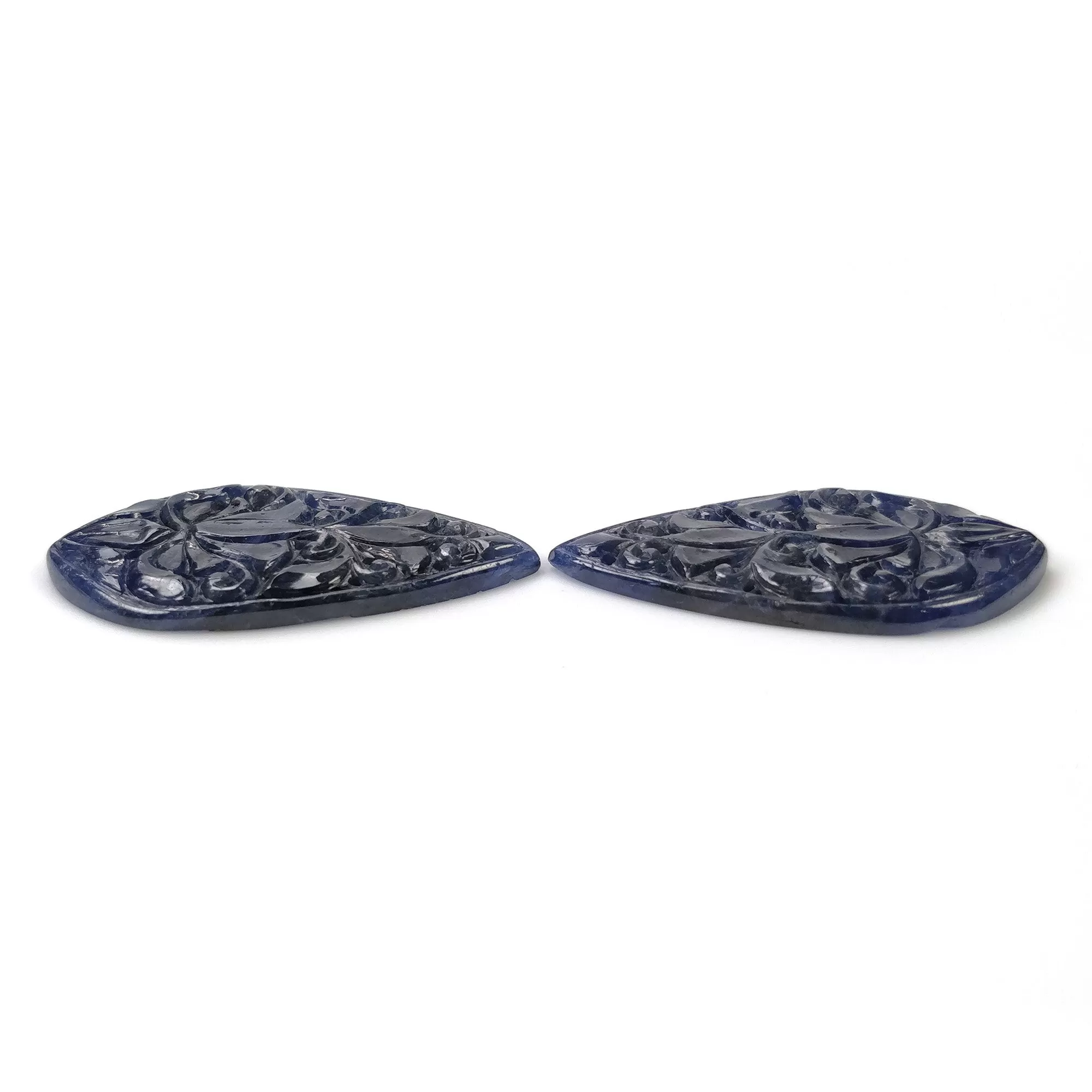 BLUE SAPPHIRE Gemstone Carving : 69.40cts Natural Untreated Unheated Sapphire Hand Carved Uneven Shape 41*23mm Pair (With Video)