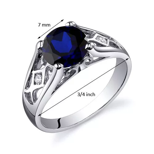 Blue Sapphire Round Cut Sterling Silver Ring Size 9