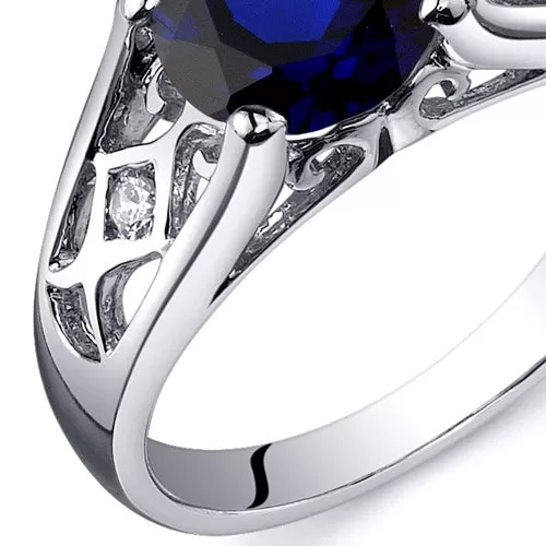 Blue Sapphire Round Cut Sterling Silver Ring Size 9