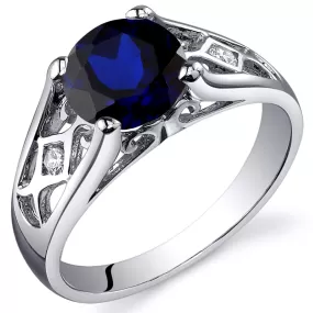 Blue Sapphire Round Cut Sterling Silver Ring Size 9