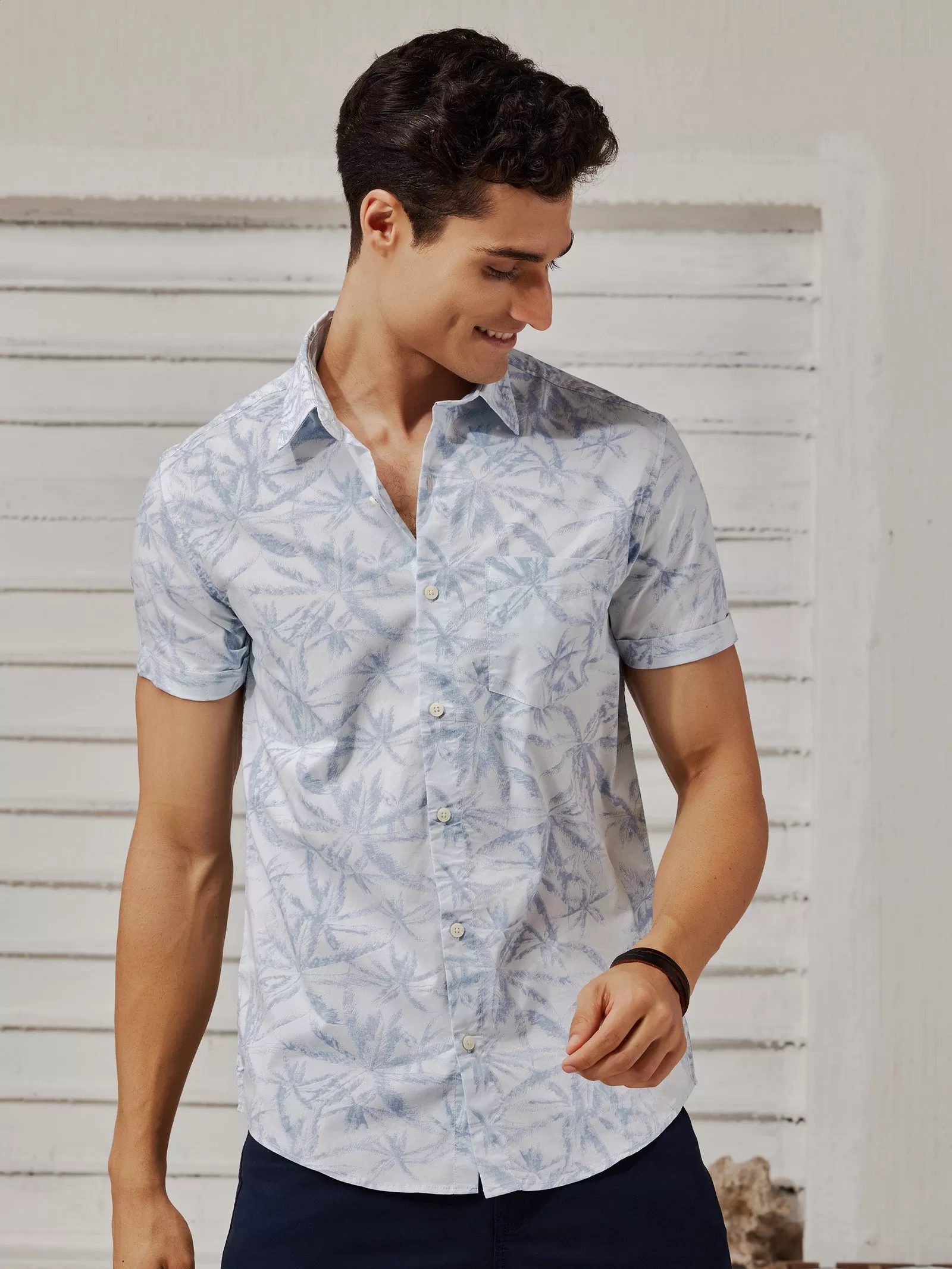 Blue Stretch Printed Shirt