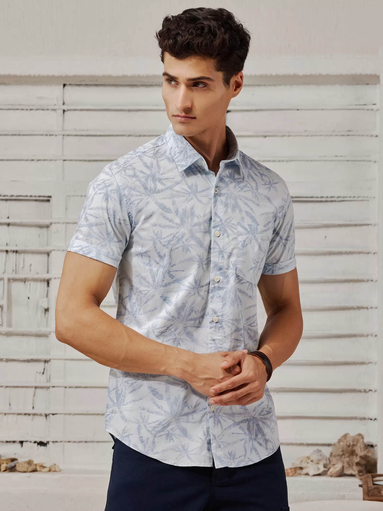 Blue Stretch Printed Shirt