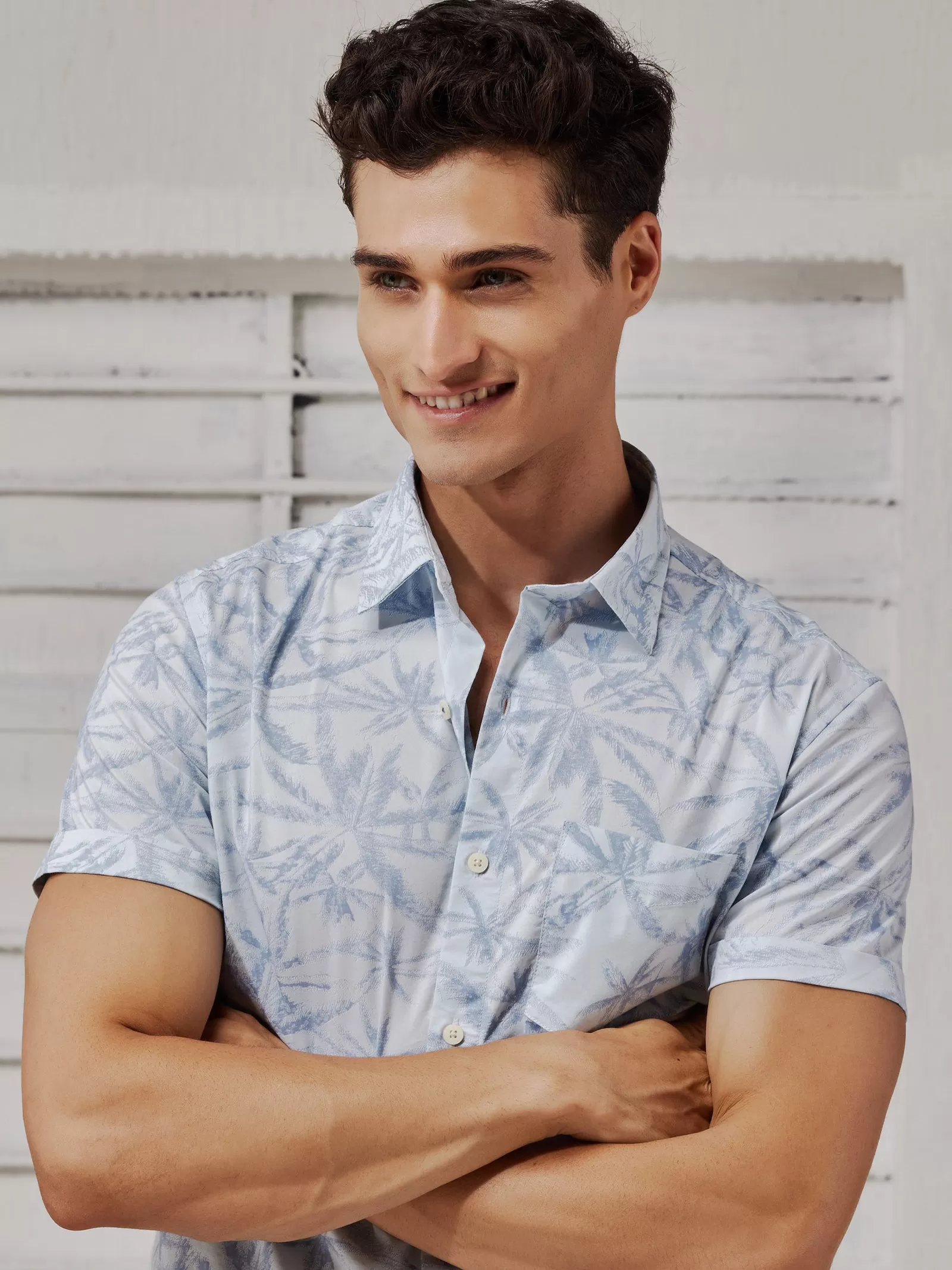 Blue Stretch Printed Shirt