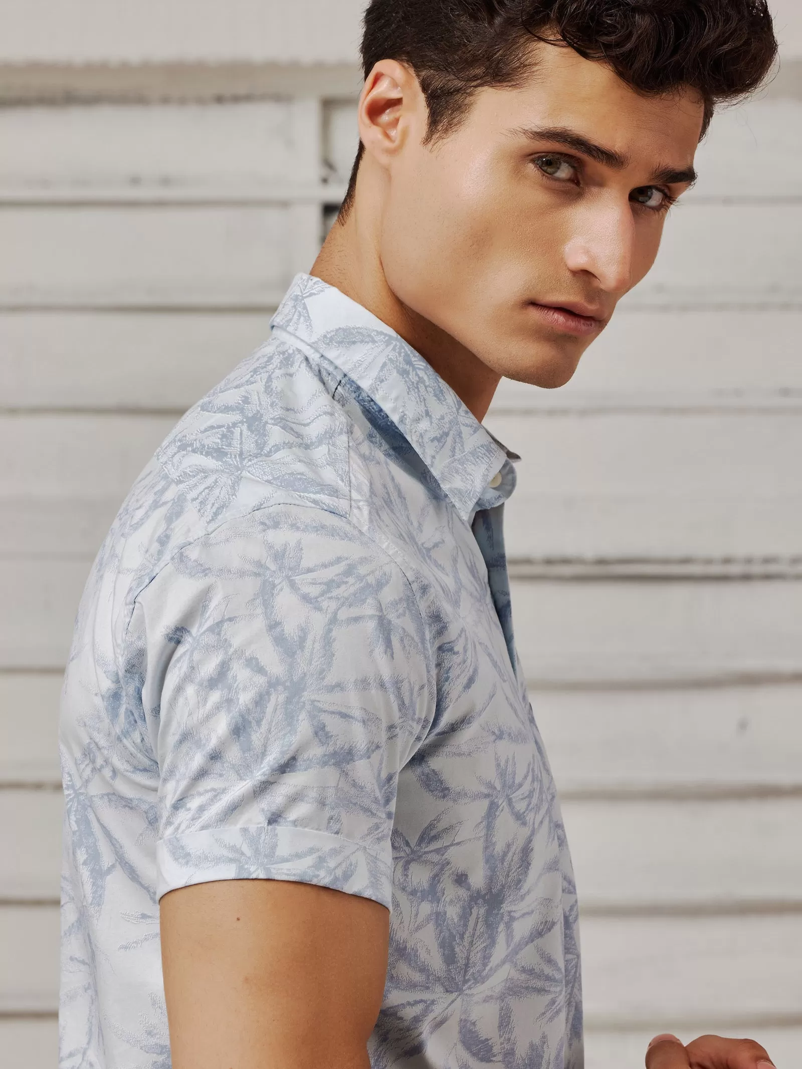 Blue Stretch Printed Shirt