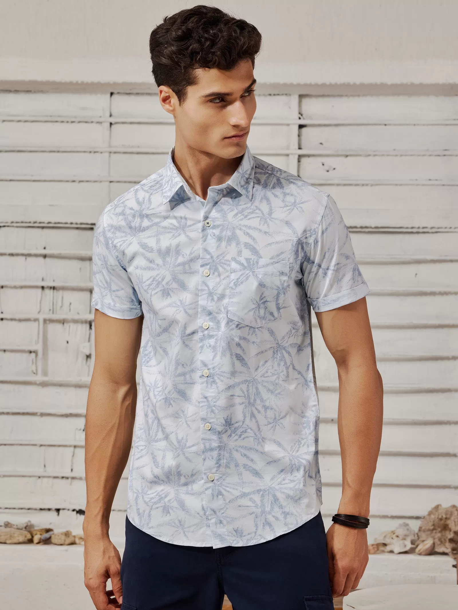 Blue Stretch Printed Shirt