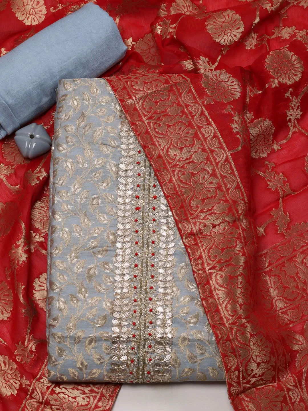 Booti Woven Chanderi Unstitched Suit Dupatta