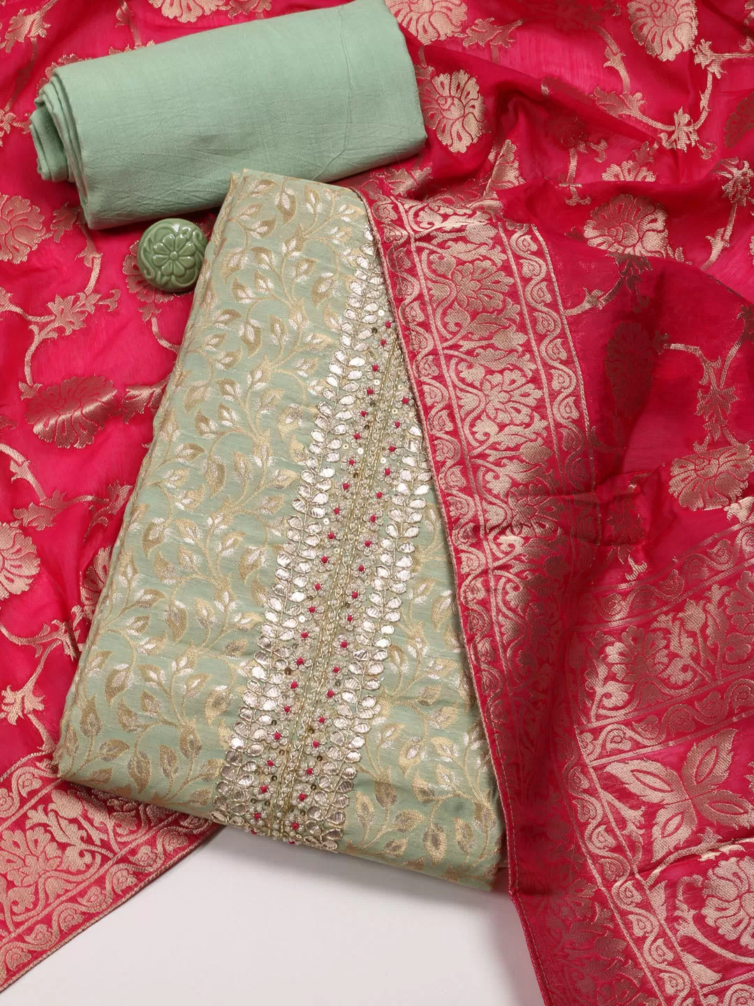 Booti Woven Chanderi Unstitched Suit Dupatta