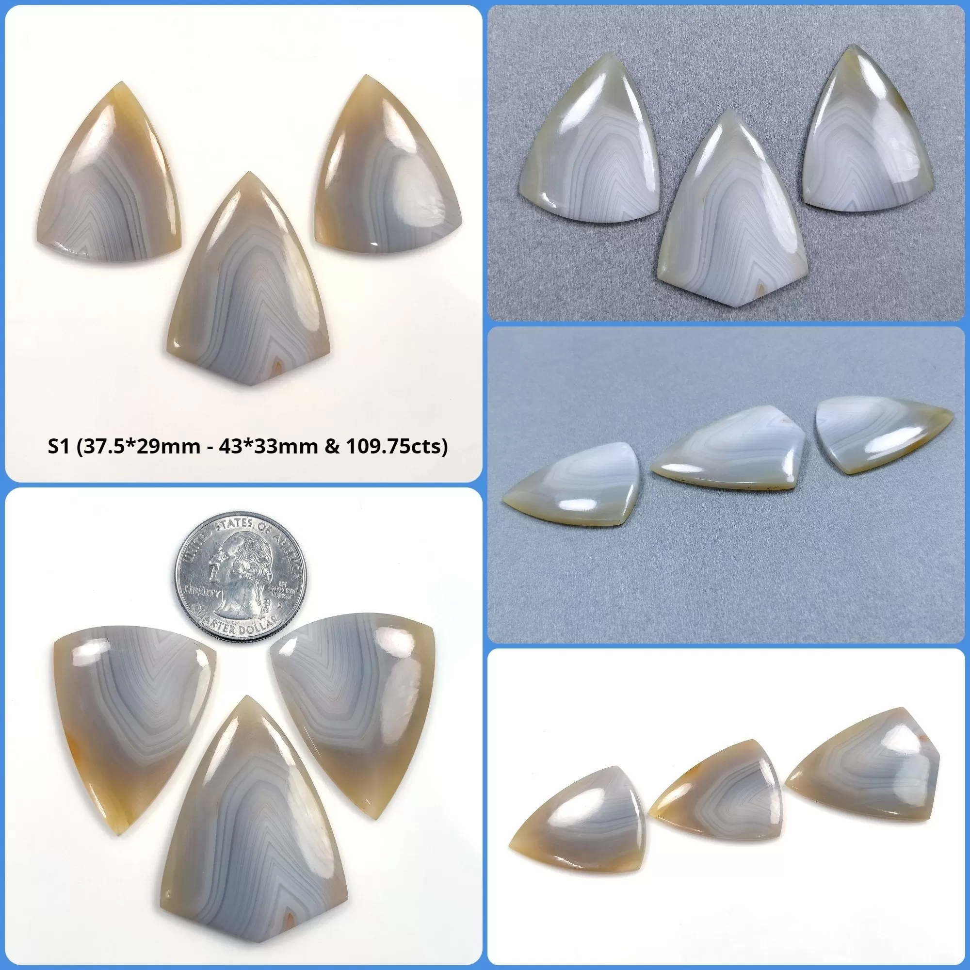 BOTSWANA AGATE Gemstone Cabochon : Natural Untreated Unheated Bi-Color Agate Uneven Shape 37mm - 43*3mm 3pcs & 4pcs Set