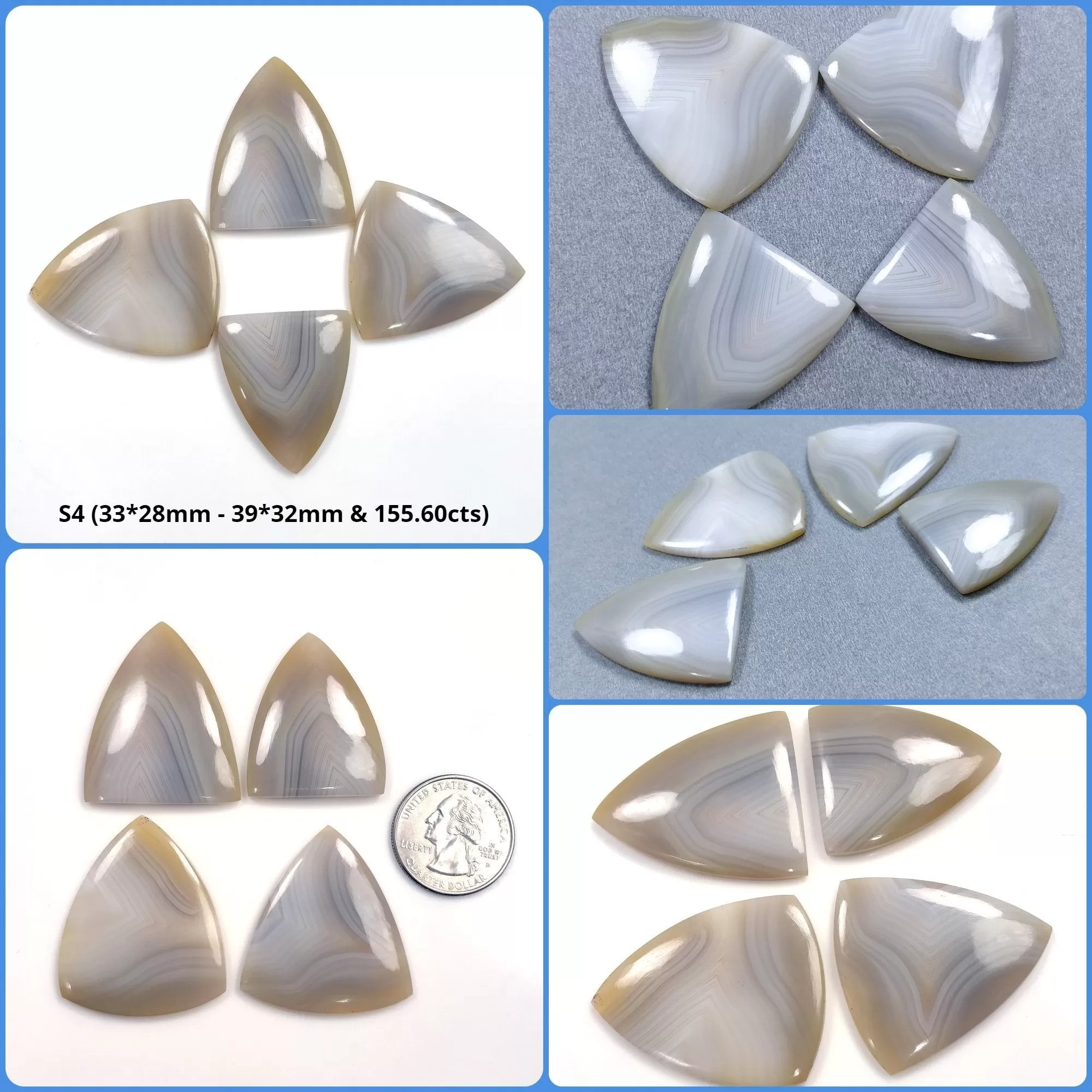 BOTSWANA AGATE Gemstone Cabochon : Natural Untreated Unheated Bi-Color Agate Uneven Shape 37mm - 43*3mm 3pcs & 4pcs Set