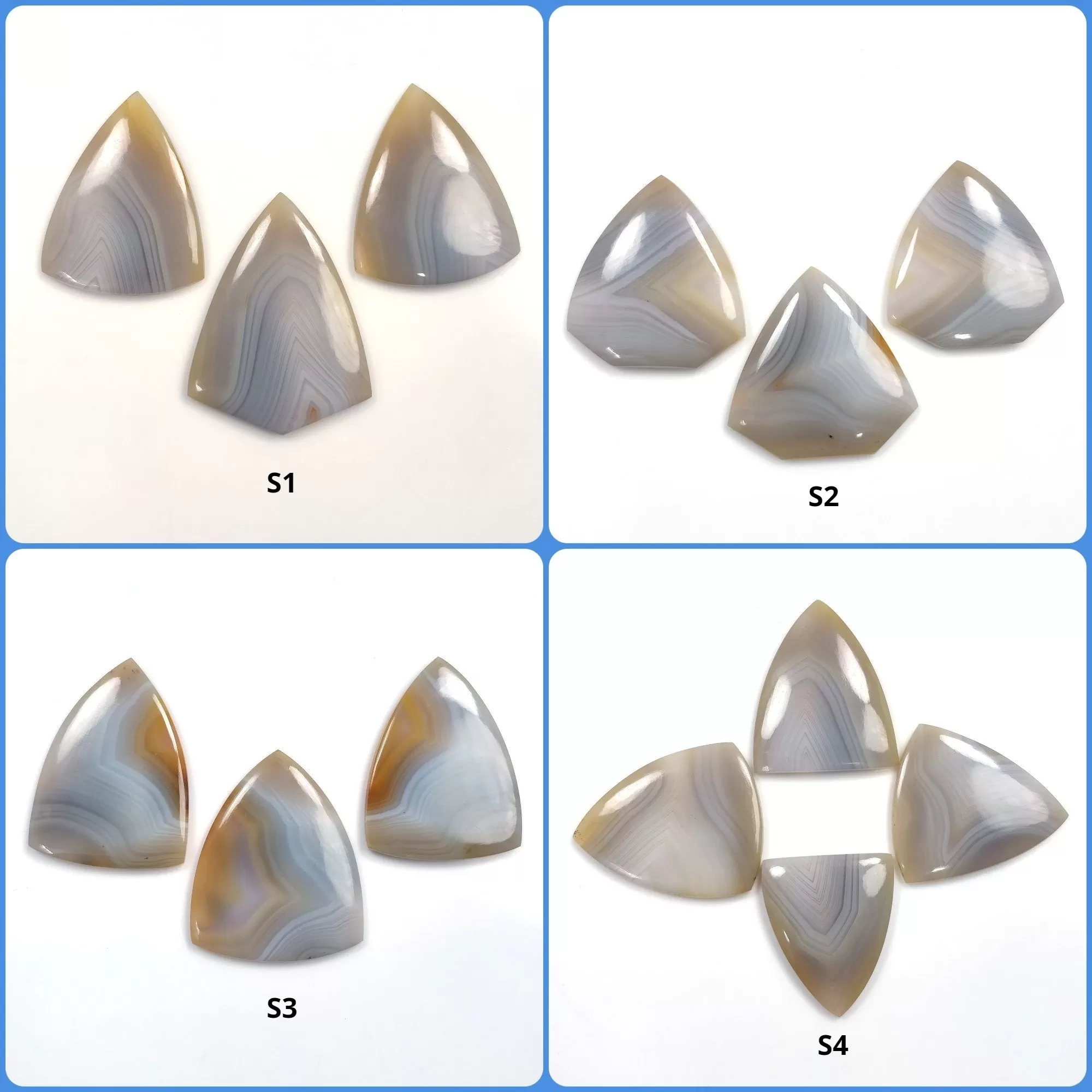 BOTSWANA AGATE Gemstone Cabochon : Natural Untreated Unheated Bi-Color Agate Uneven Shape 37mm - 43*3mm 3pcs & 4pcs Set