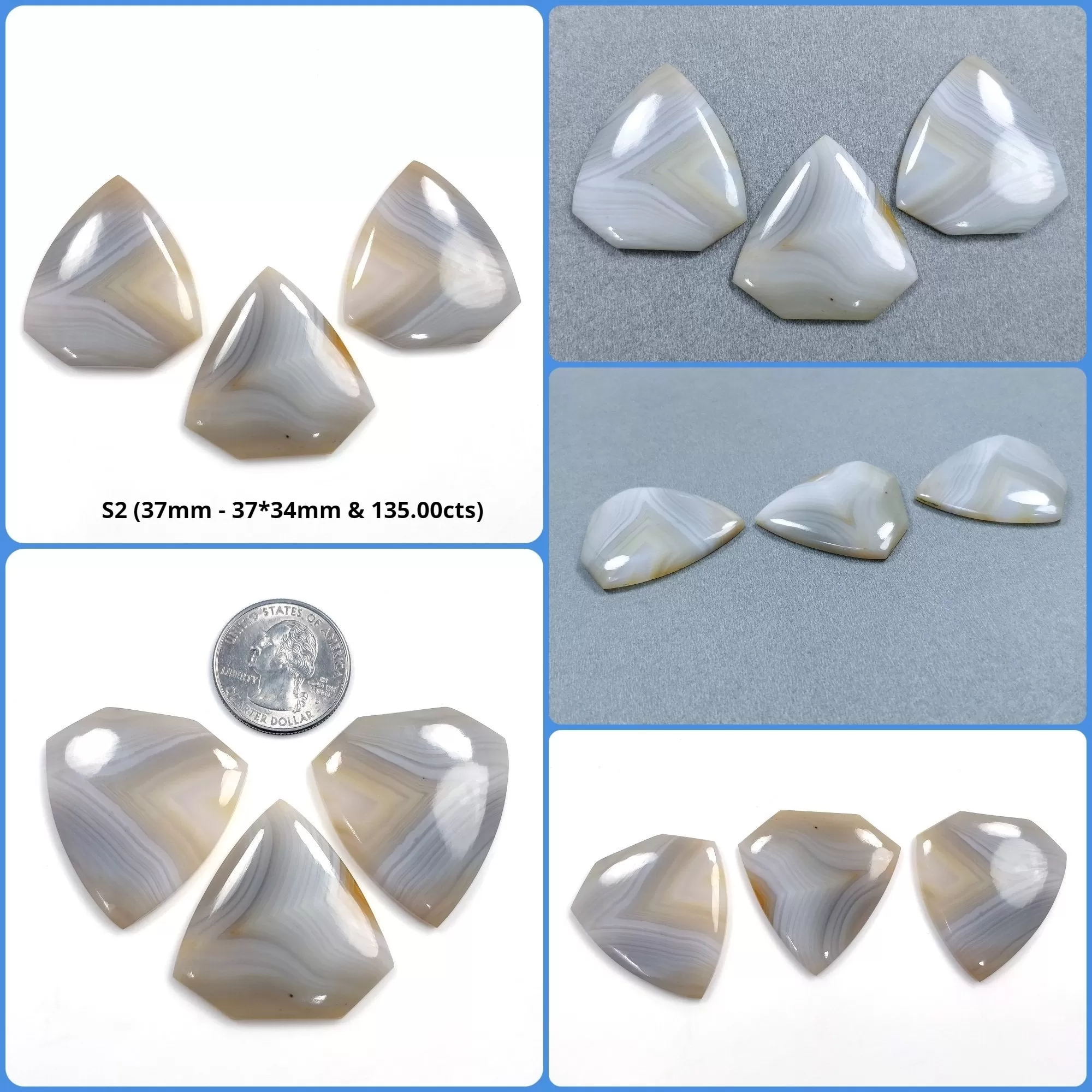 BOTSWANA AGATE Gemstone Cabochon : Natural Untreated Unheated Bi-Color Agate Uneven Shape 37mm - 43*3mm 3pcs & 4pcs Set