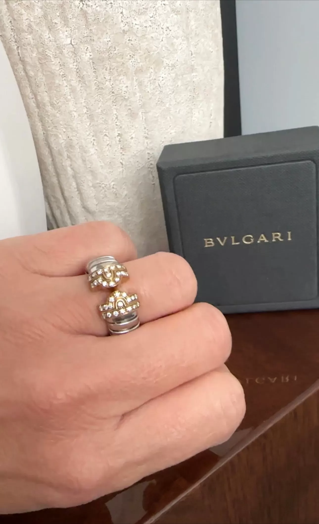 Bvlgari Vintage 18k Yellow Gold Diamond Stainless Parentesi Ring - 5 / 5.5