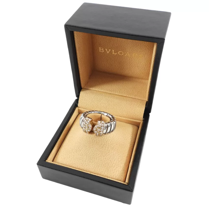 Bvlgari Vintage 18k Yellow Gold Diamond Stainless Parentesi Ring - 5 / 5.5