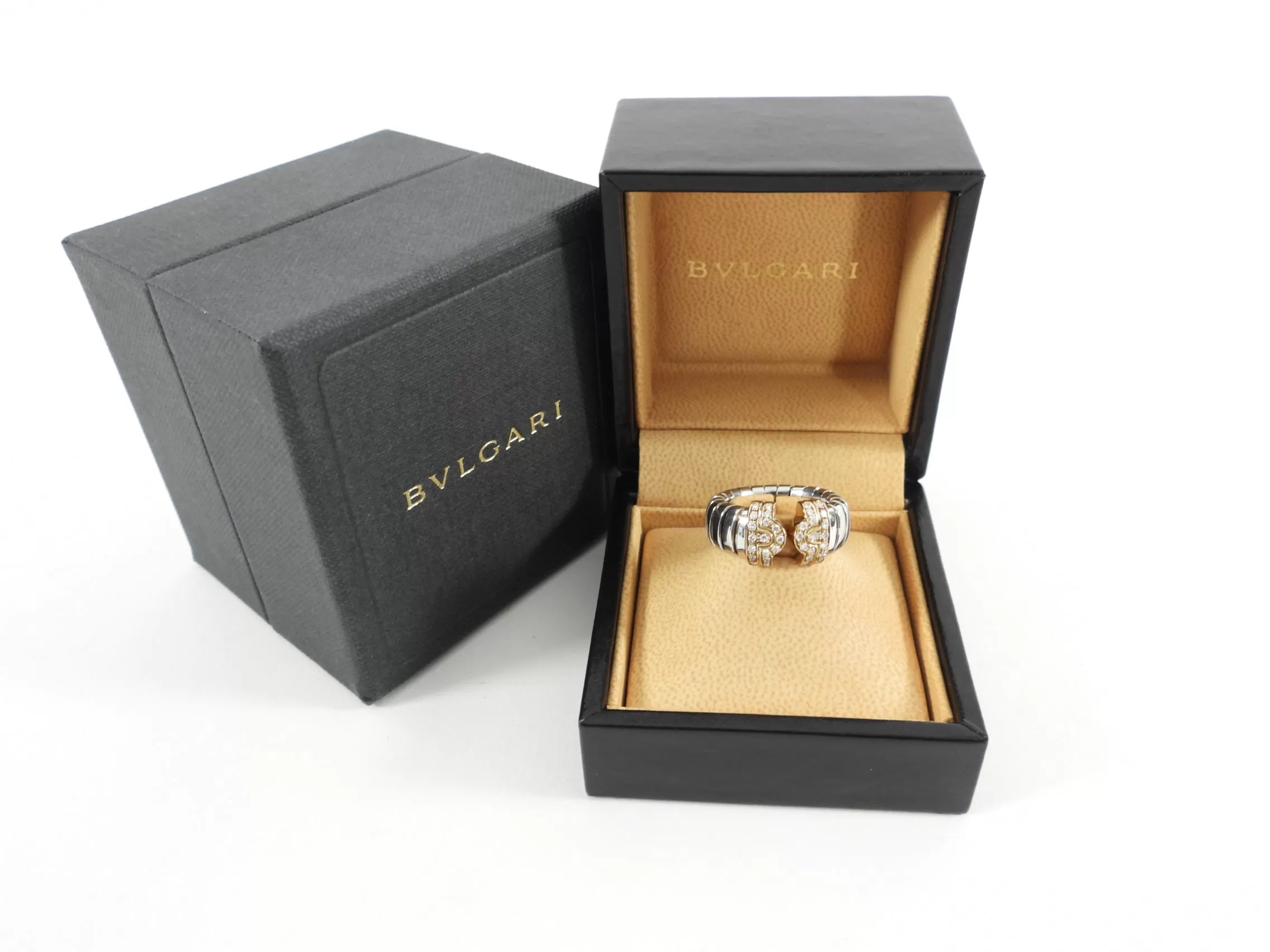 Bvlgari Vintage 18k Yellow Gold Diamond Stainless Parentesi Ring - 5 / 5.5