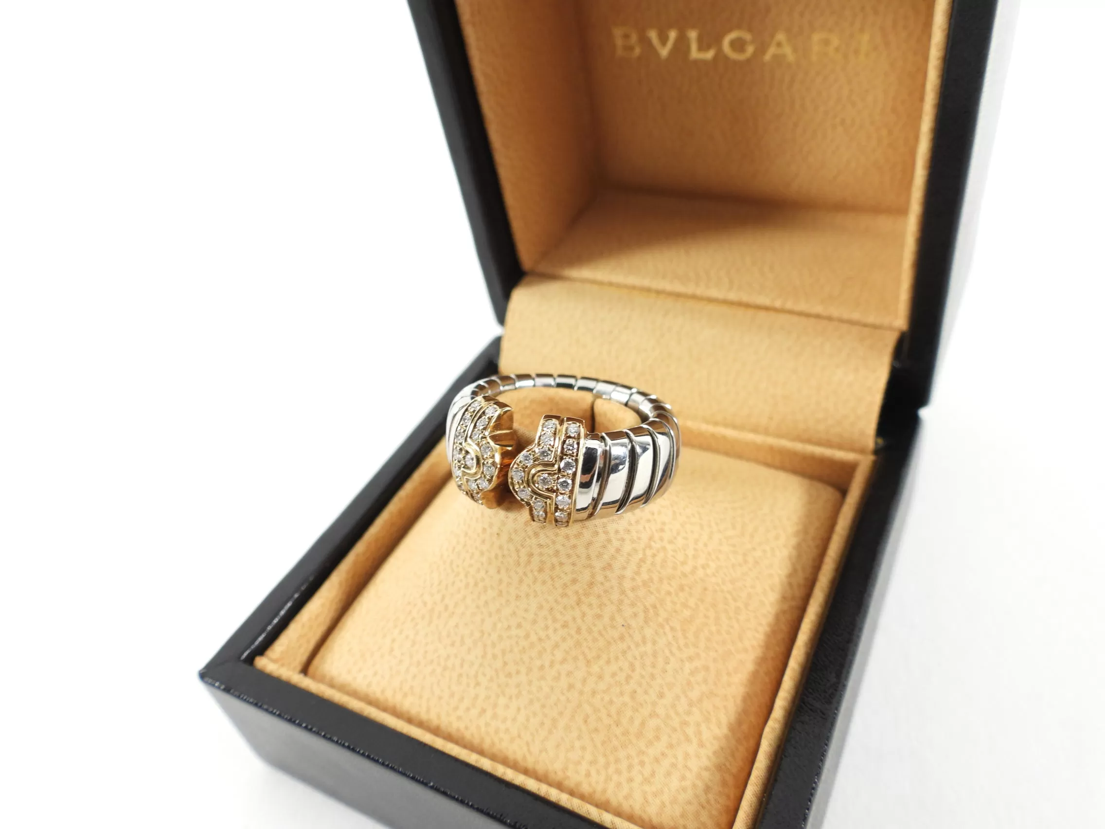 Bvlgari Vintage 18k Yellow Gold Diamond Stainless Parentesi Ring - 5 / 5.5