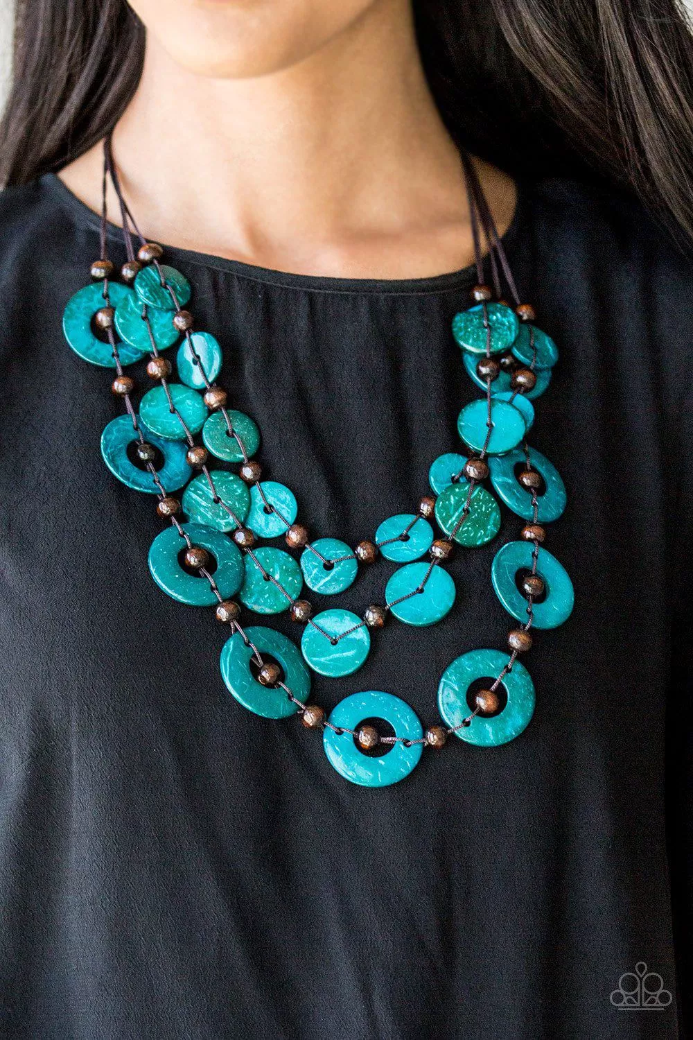 Catalina Coastin' Blue Wood Necklace - Paparazzi Accessories