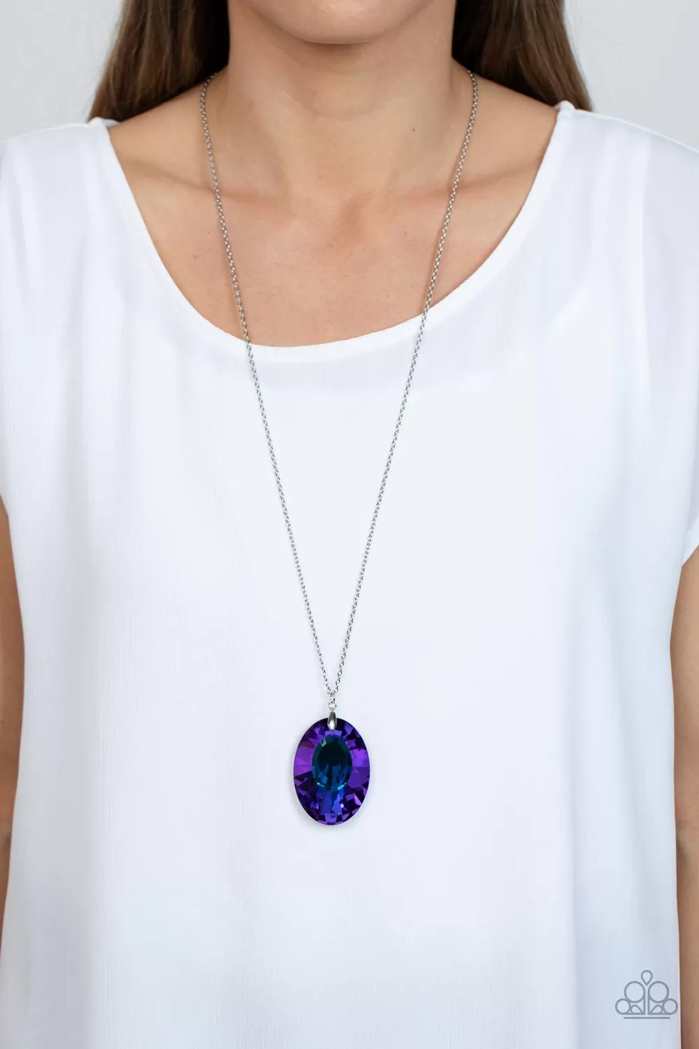 Celestial Essence Blue Iridescent Rhinestone Necklace - Paparazzi Accessories