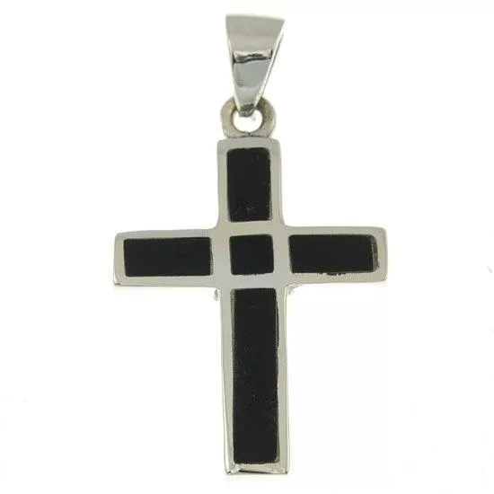 Christian Cross Pendant in Black Color   925 Silver Necklace