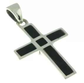 Christian Cross Pendant in Black Color   925 Silver Necklace