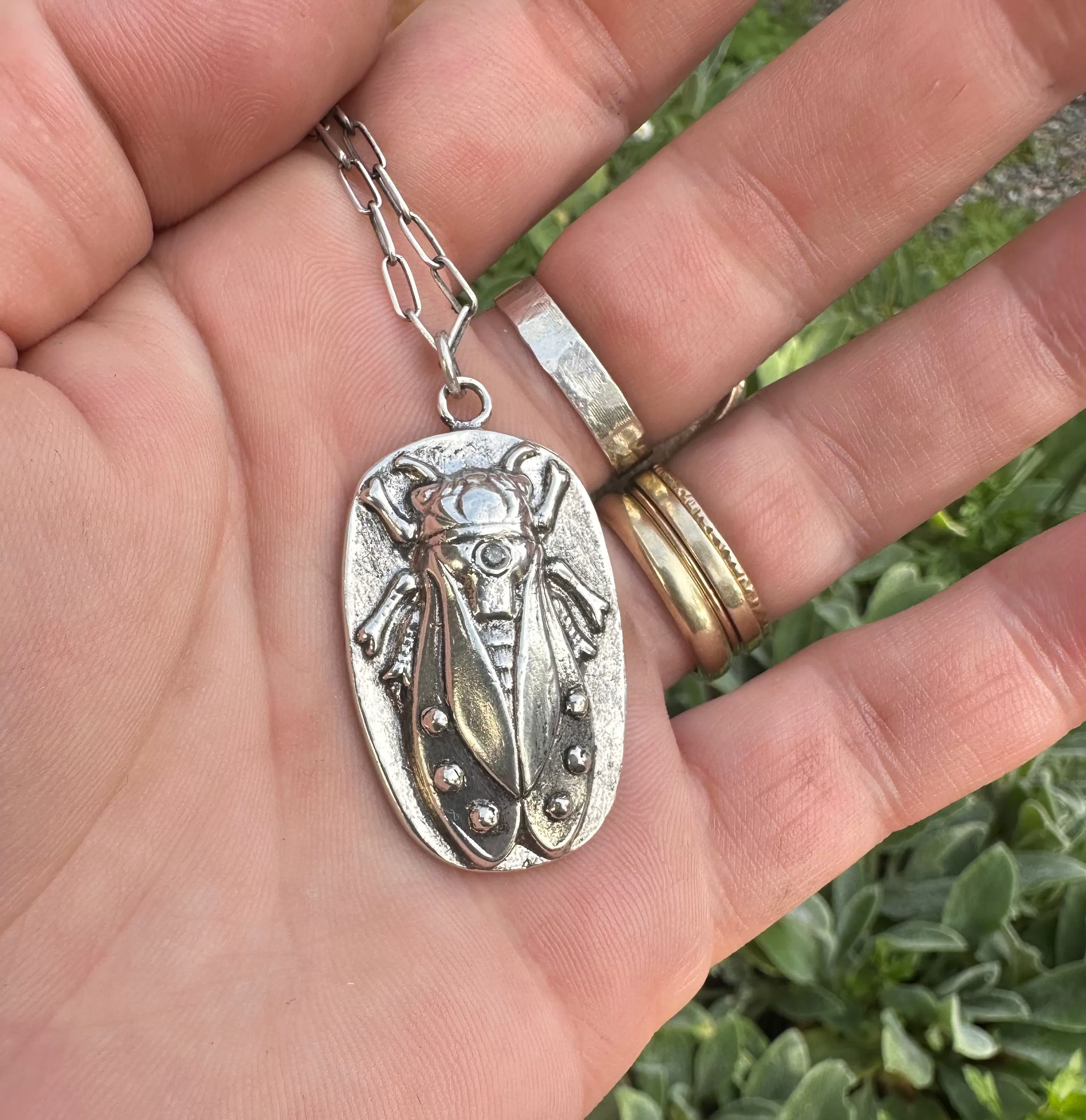 CICADA Riveted Necklace in Silver