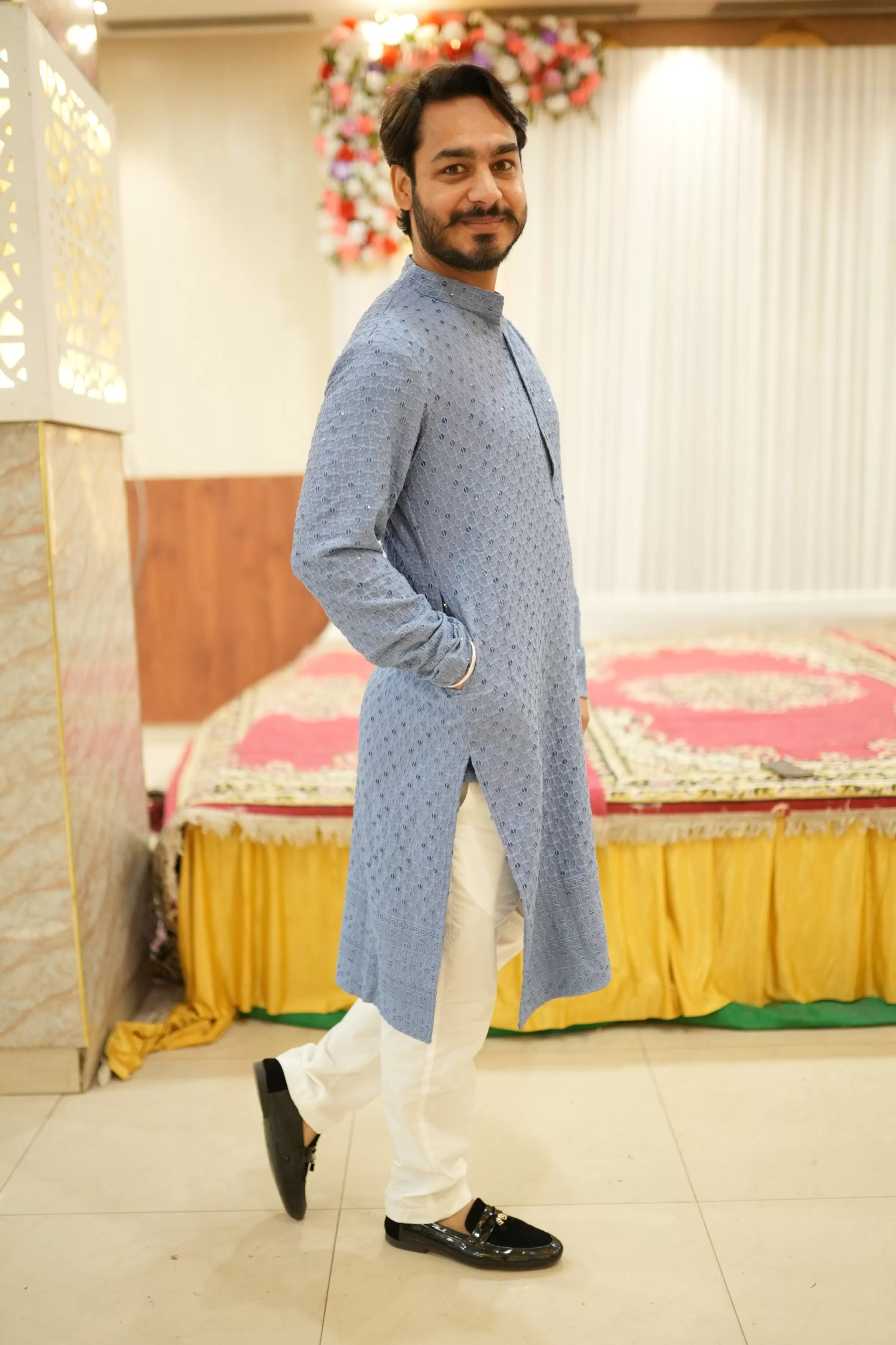 Cobalt Blue Sequined Kurta Pajama