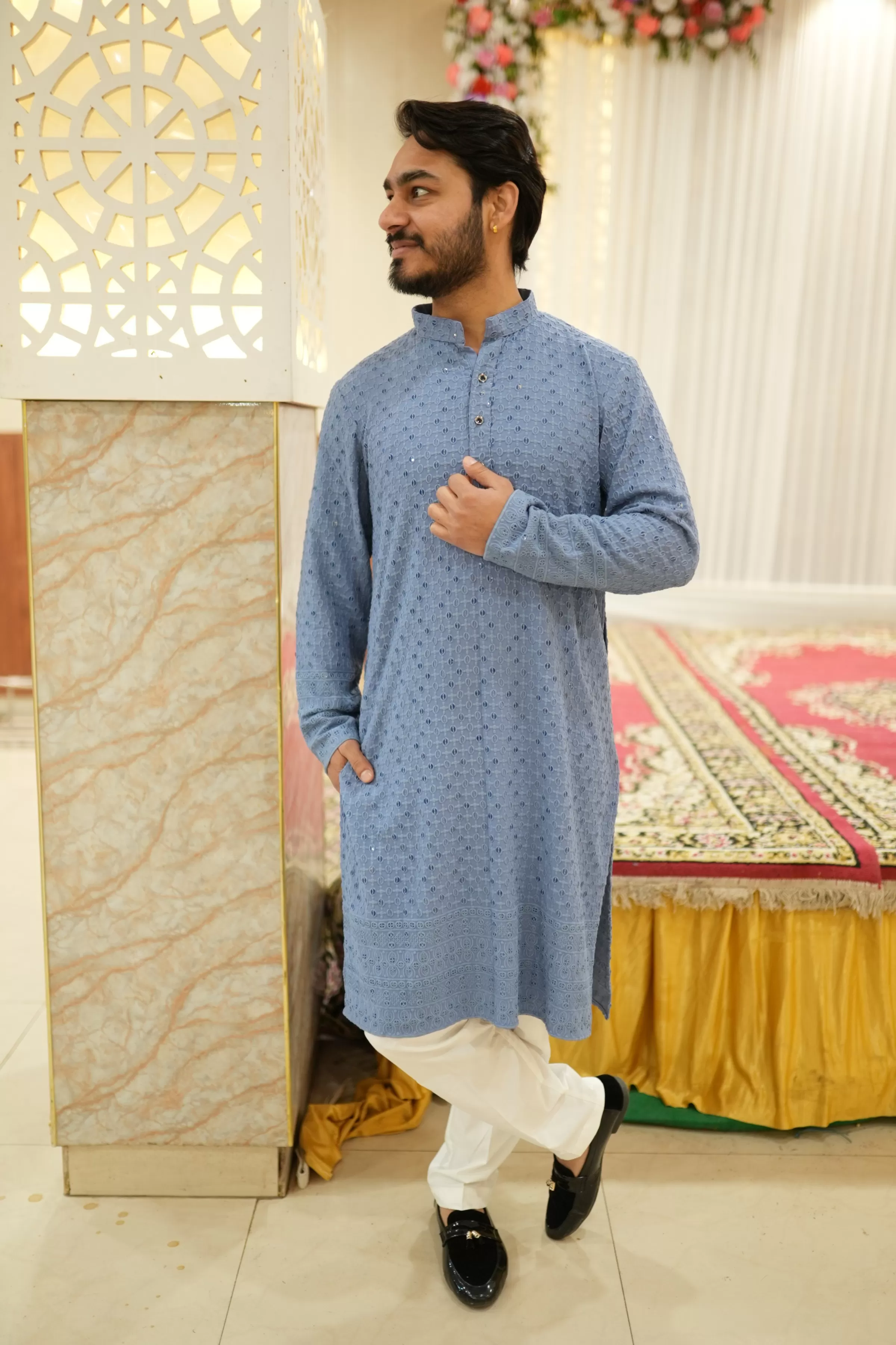 Cobalt Blue Sequined Kurta Pajama