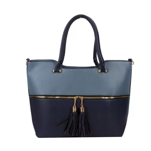 Color-block tassel tote - blue